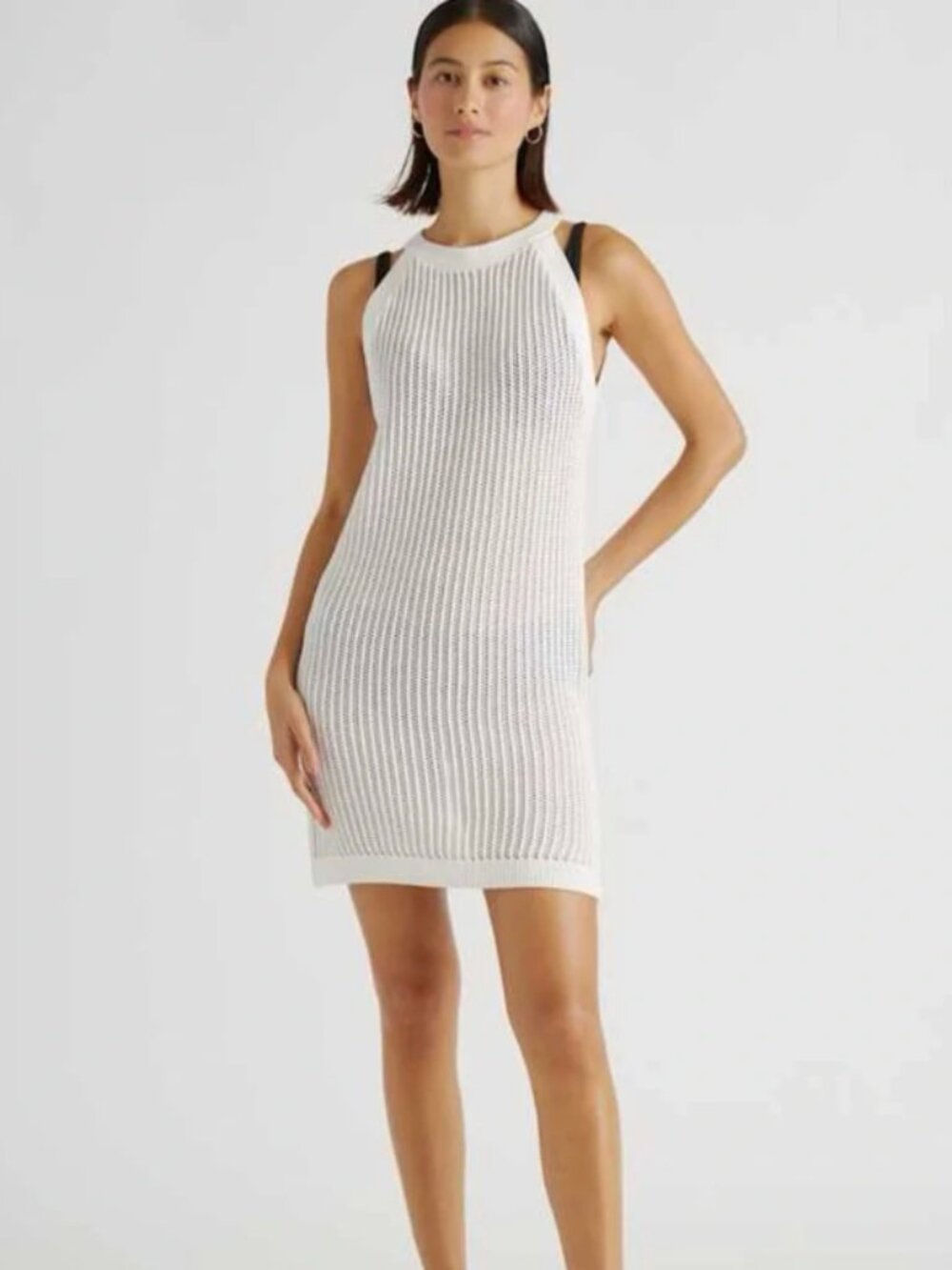 Quince 100% Organic Cotton Open-Knit Cover-Up Mini Dress White NWT